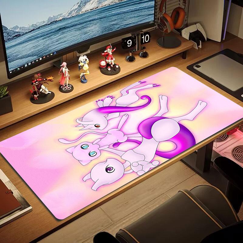 Mew Pokemon Mouse Pad, Large Gaming Desk Mat, Non-slip XXL Mousepad for Laptop & Tablet, Mini PC Playmat with Stitched Edges