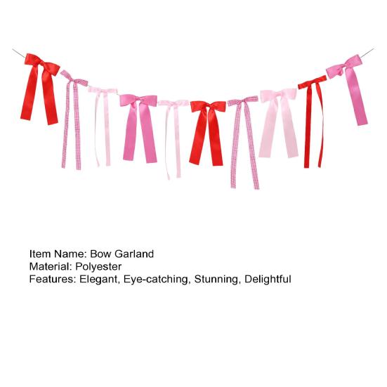 Гирлянда-баннер с бантами ко Дню святого Валентина для девичника, свадьбы, помолвки. Красная и розовая лента. Баннер с бантами для камина, стены, декора комнаты.
