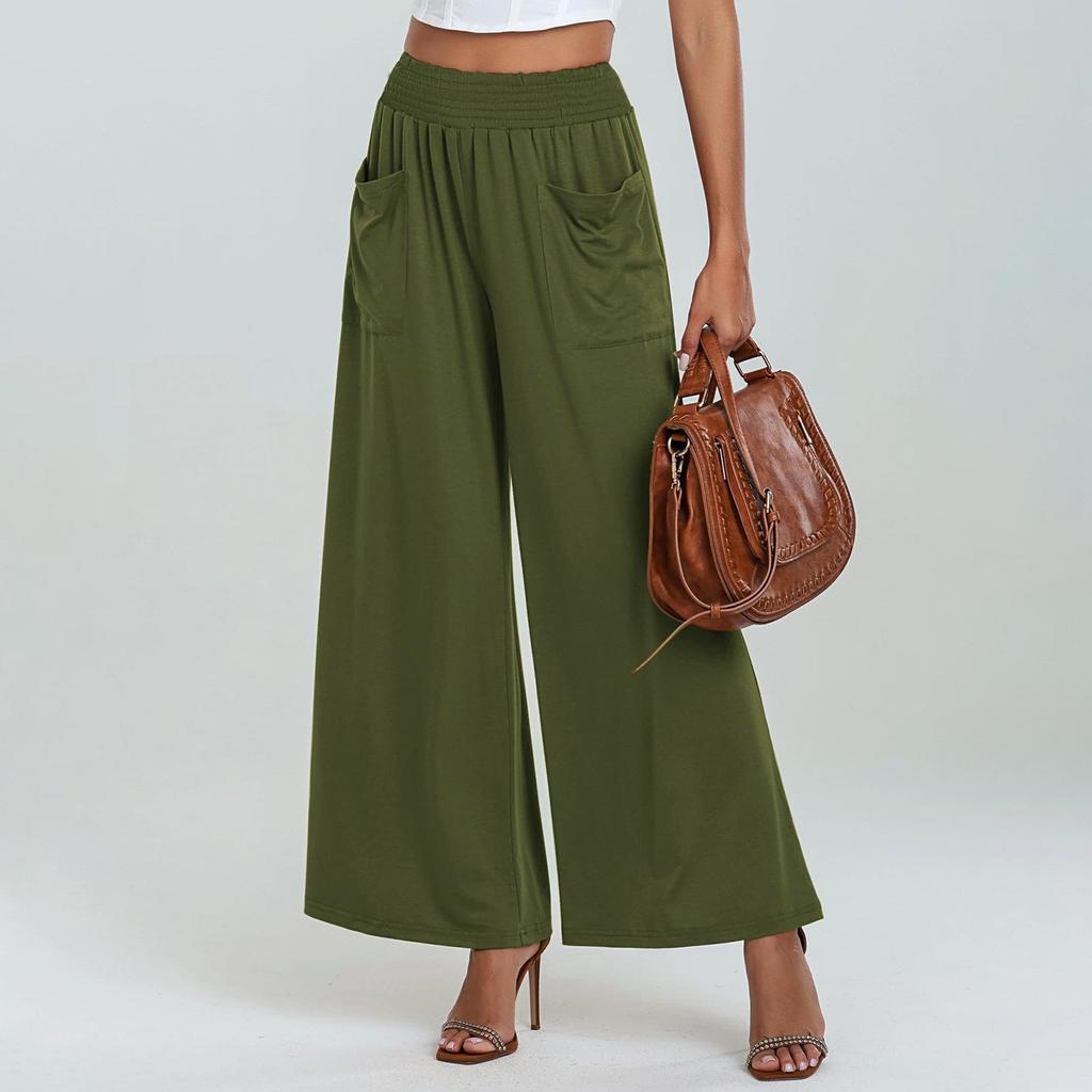 Women's Solid Color Casual Loose Pocket Hip-lifting Slim High Waist Wide Leg Pants