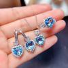 Swiss Topaz Blue & Mozambique Garnet Jewelry Set: Ring, Pendant & Stud Earrings