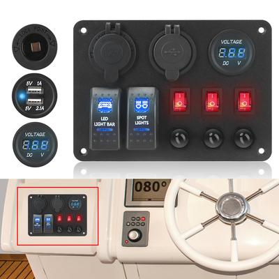 С защитой от перегрузки Цифровой вольтметр Двойные порты USB Автомобильный морской автофургон Светодиодный выключатель 2 + 3 группы кулисный переключатель Панель Аксессуары для интерьера