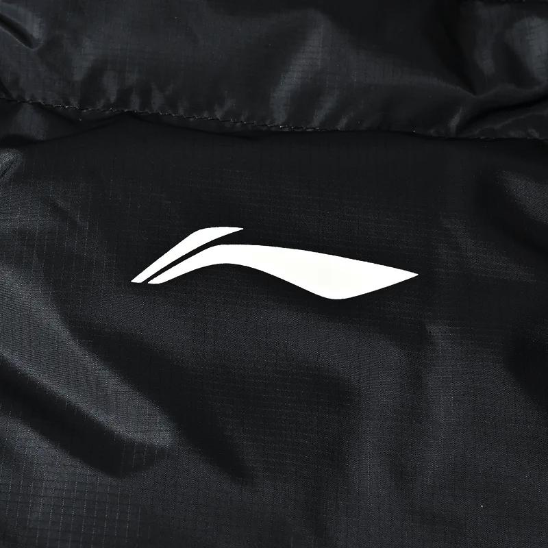 Логотип бренда Li Ning Однотонный Повседневный Уличный Пуховик до колен Теплый Ветрозащитный С капюшоном Мужская куртка Черный YYMV233-1