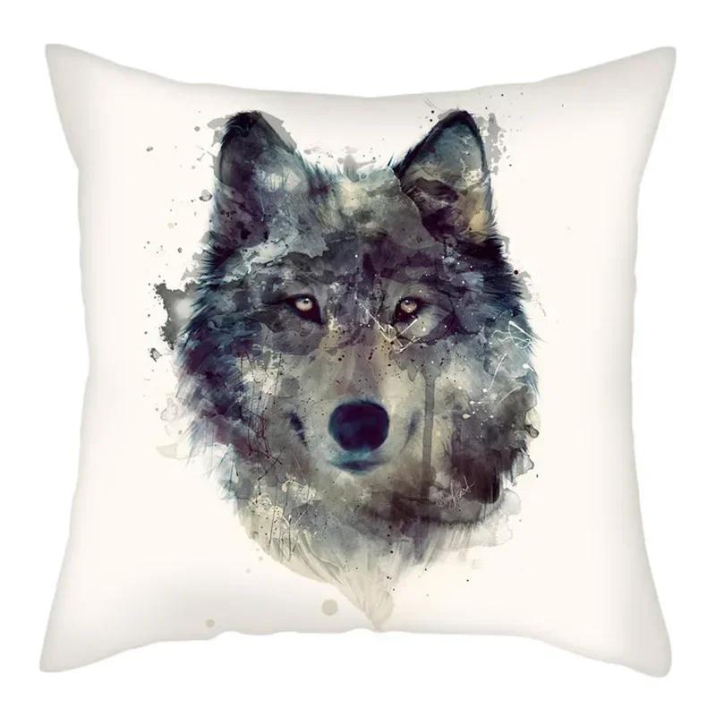 Wild Wolf Photo Double-Sided Printed Pillow Cover Short Plush Suitable Living Rooms Bedrooms Sofas Throw Cushion Cover