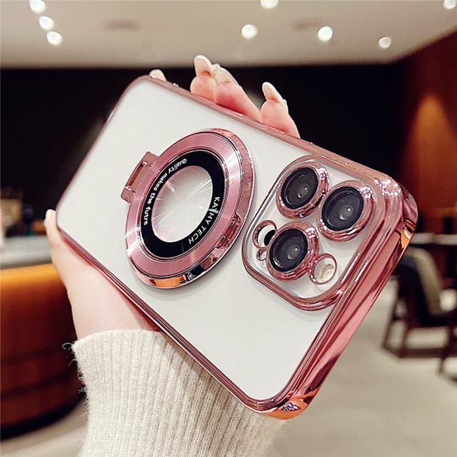 Роскошный чехол для iPhone 15 Pro Max с магнитной рамкой с гальваническим покрытием Magsafe и подставкой для телефона для iPhone 11 12 13 14 15 16 Plus Защитная крышка