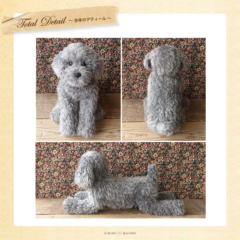 Ninian and Kino Realistic Toy Poodle Plush Dog and Freely Approximately 33cm Lifelike Pet (Gray Silver) - Poseable, Long,