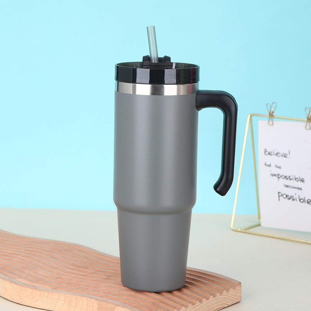 30 унций соломенная термокружка из нержавеющей стали 304 с ручкой, большая емкость, термоизолированная, двухслойная вакуумная кофейная чашка