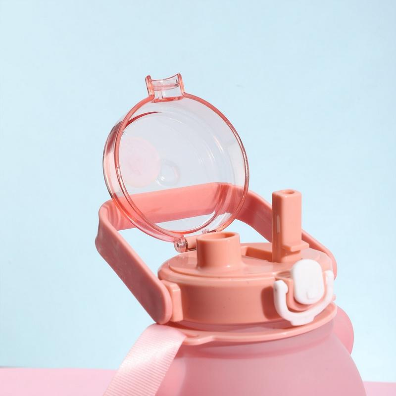 800 мл пластиковая бутылка для воды Kawaii Bear с соломенным портативным ремешком, милые детские бутылки, чашка для чая с пузырьками молока