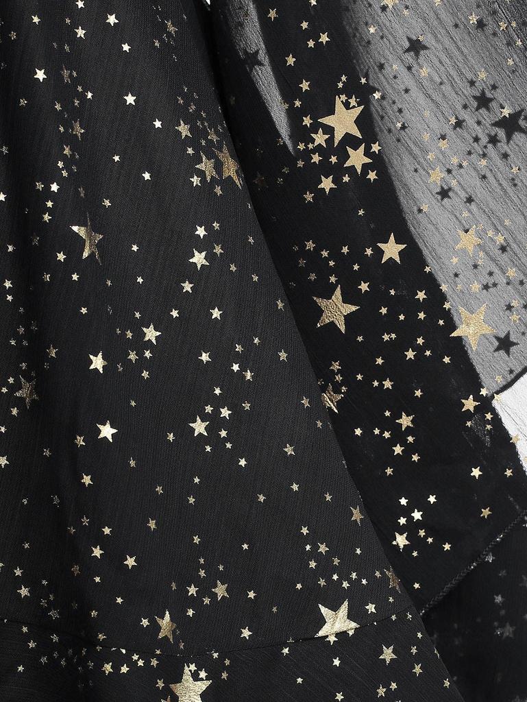 Rosegal Plus Size Тиснение фольгой Звезда Принт Пряжка Рюшированная Прозрачная Многослойная Футболка