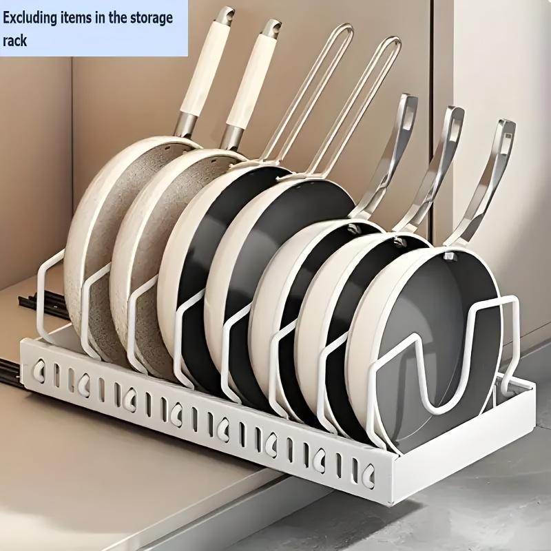 Гениальный выдвижной органайзер для шкафа! 8 регулируемых разделителей для крышек, подносов и кухонной утвари - Максимизируйте пространство выдвижного шкафа.