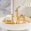 2Pcs Christmas Resin Sitting Standing Deer Statue Golden Reindeer Figurines Deer Decorations Small Reindeer