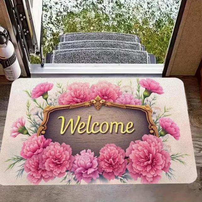 A Wooden Sign with A Gold Frame Surrounded By Pink Carnations White Flower Carpet Suitable Bathroom Living Room Bedroom Kitchen