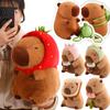 Strawberry Hat Capybara Plush Toy Simulation Turtle Backpack Capibara Stuffed Animals Papa Hand Circle Ring Small Size Pendant