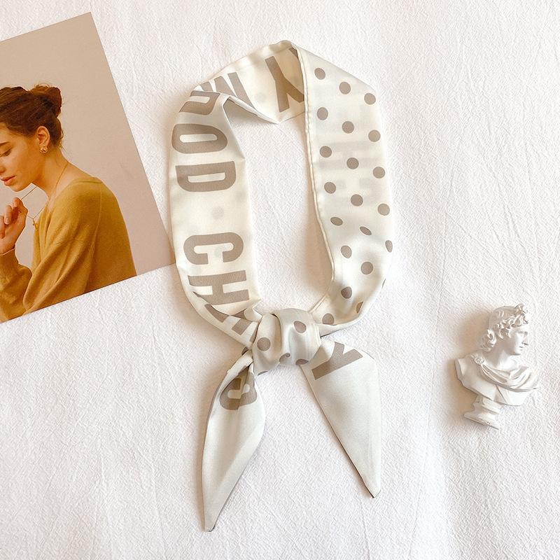 Korean Version of Sweet Polka Dot Fashionable Small Scarf for Women with Long Thin Narrow Streamers Long Silk Scarf Headband Tie Bag