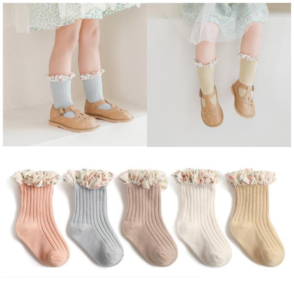 3 Pairs Ruffle Kids Knee High Socks Baby Girls Toddlers Long Soft Cotton Sock Lace Flower Children Newborn Socks For 0-5 Years