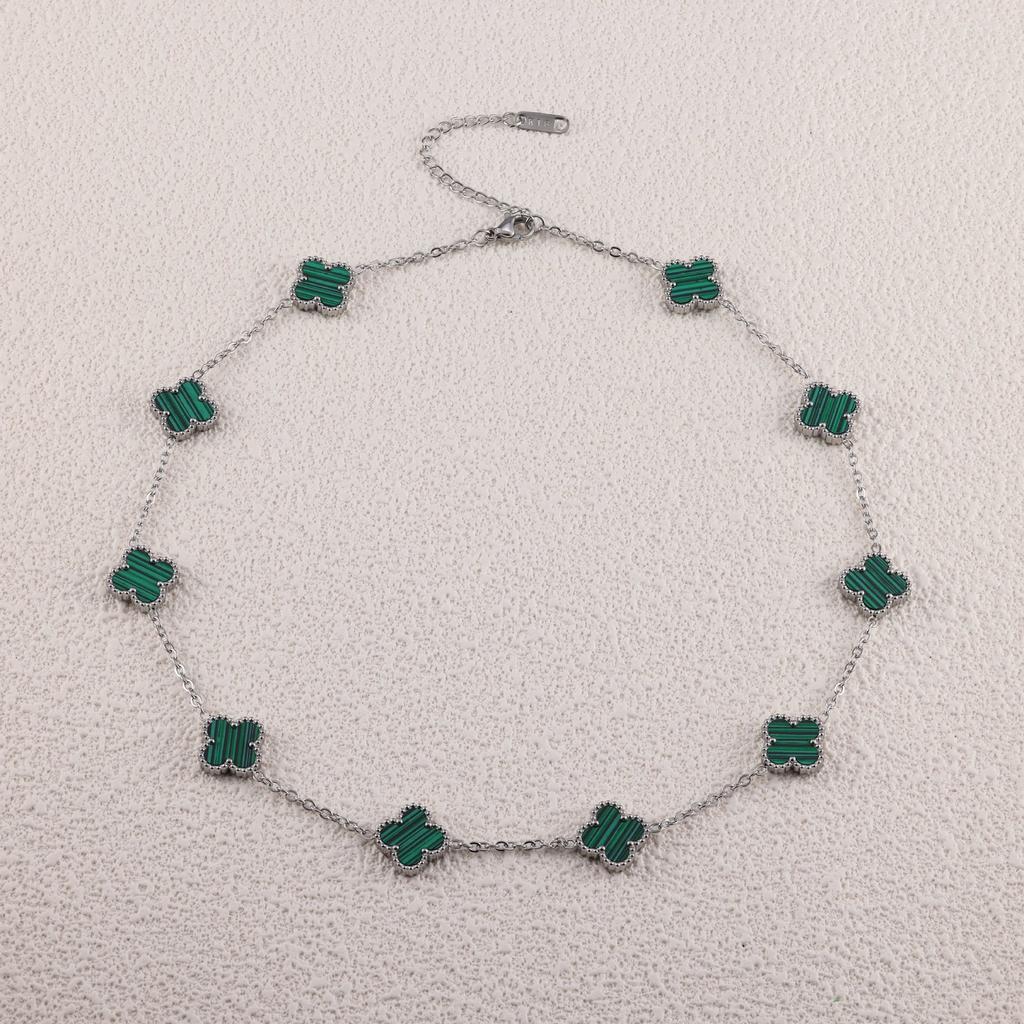 Ожерелье-цепочка на ключицу «Четырехлистный клевер» и «Десятицветник» стального цвета, модное и не выцветающее ожерелье для женщин