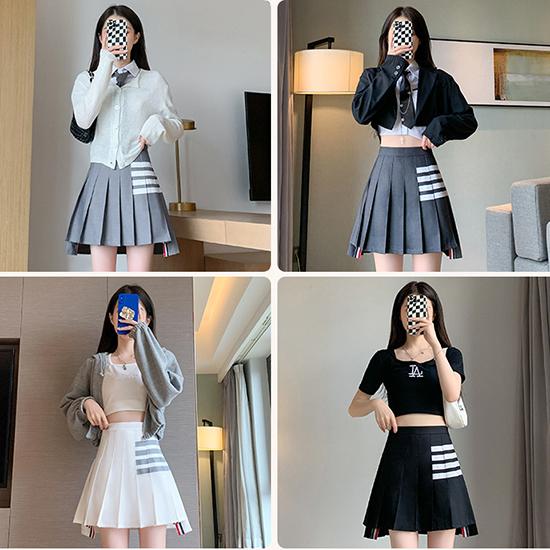 Женская плиссированная юбка с четырьмя перекладинами, серый дизайн костюма в студенческом стиле, модная женская ультракороткая юбка-трапеция средней длины, юбка Jk