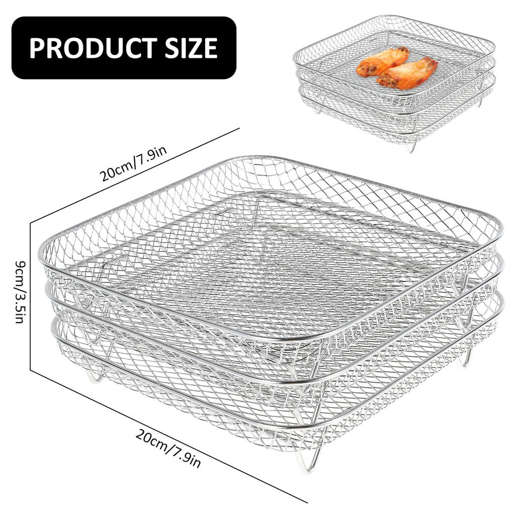 8 Inch Air Fryer Rack 3Layer Stackable Dehydrator Rack Steel Square Air Fryer Basket Tray Air Fryer Accessorie for 5.8QT/7.5L-8L
