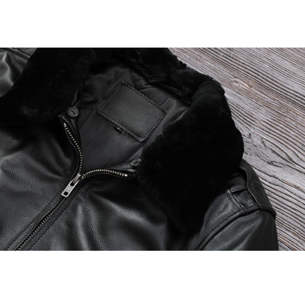 Китайский размер Мужская кожаная куртка из натуральной коровьей кожи с воротником из натурального меха Летные куртки Мужские пальто из коровьей кожи Зимняя одежда ВВС