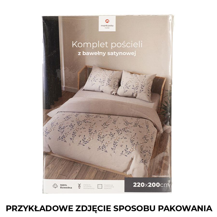 Amalia - Komplet Pościeli Satynowej - Beżowy Z Niebieskimi I Karmelowymi Akcentami - Drobne Kwiaty - 220X200 Cm