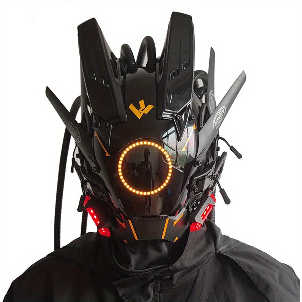 New Tubular Braid Black Cyberpunk Mask Round Light Wing LED Light-emitting Mask Cosplay Sci-fi Gear Party Music Festival