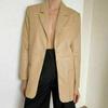 Beige Designer Formal Party Genuine Soft Lambskin Leather Women's Blazer Stylish