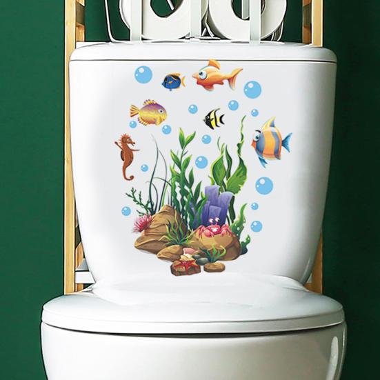 Toilet Lid Stickers Self-adhesive PVC Decals Vinyl Art Decoration Creative Undersea Animals & Plants Wall Stickers Removable Bathroom Ceramic ARI