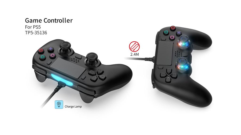 Wired Controller Compatible with PS 5 5 Wired Controller with Advanced Reverse Button with Fingers 2 2 Mid 5/PS Pro/PS Slim/PC - Built-in