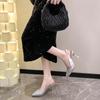 French High-heeled Bag Head Sandals Women's Summer 2025 New Glitter Sequined Side Space Thin Heel Pointed Fairy Style Shoes