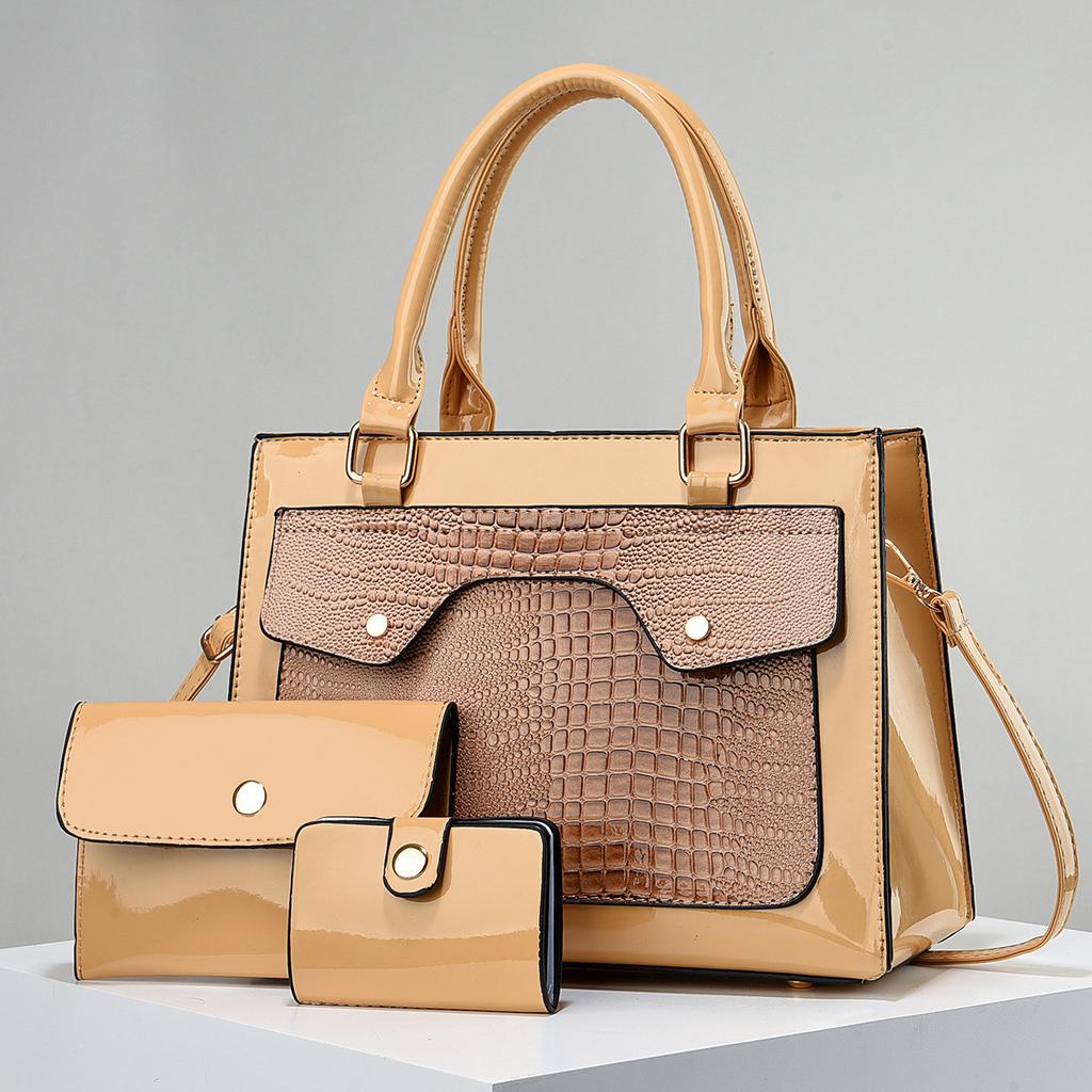 Женская деловая сумка большой емкости для поездок на работу, яркая кожаная женская сумка для девочек, сумка через плечо из трех частей, крокодиловая декоративная