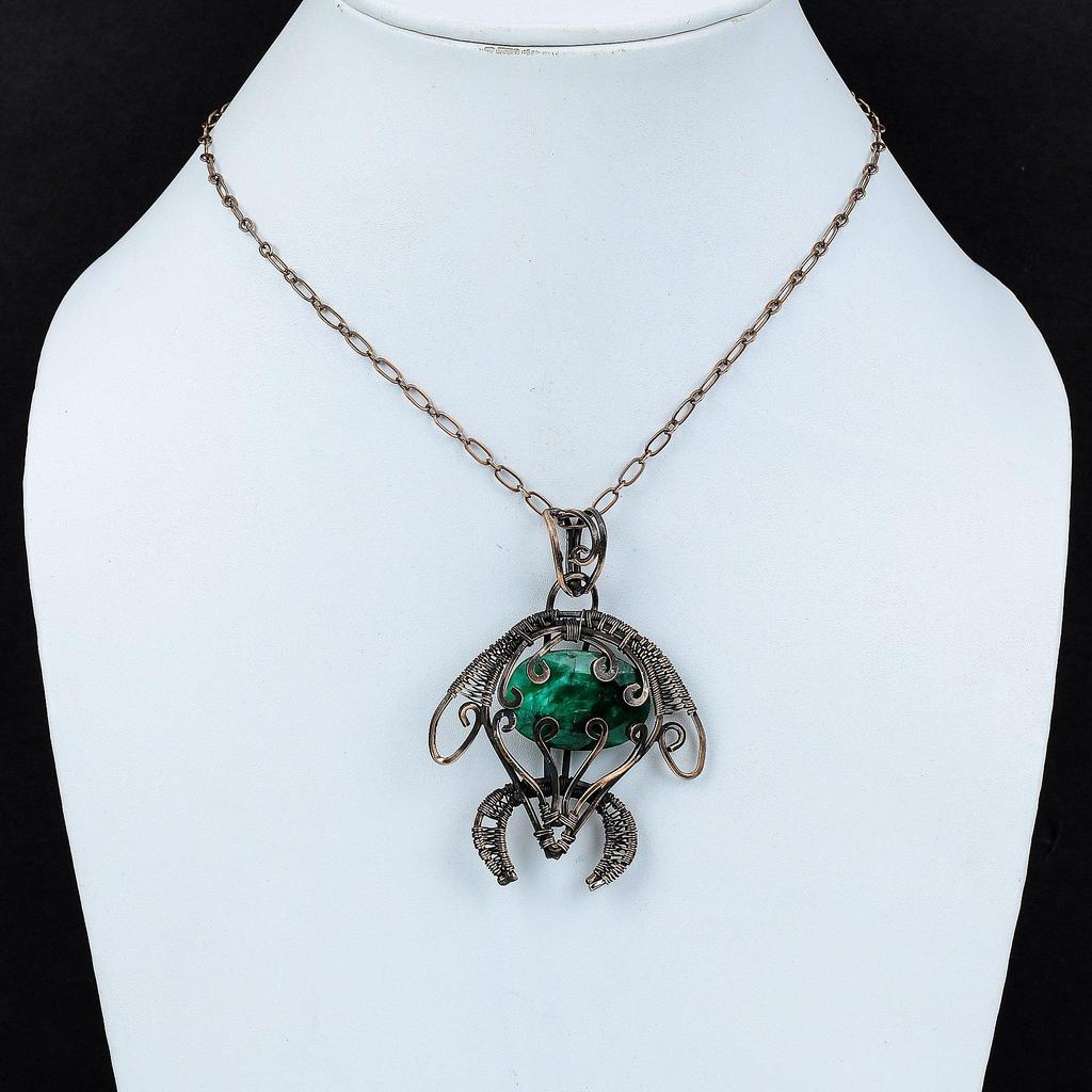 Ограненный замбийский изумрудный кулон, медная проволока, обернутая кулоном, черепаховый кулон, драгоценный камень, ювелирные изделия ручной работы, женский кулон, медные ювелирные изделия для подарка