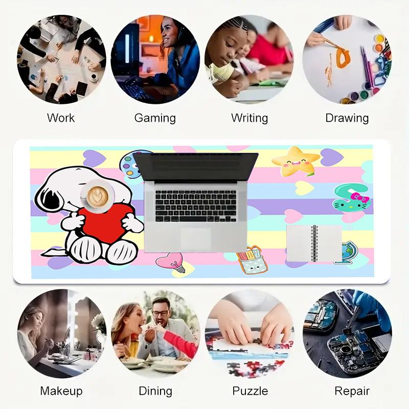 Snoopy Love Xl Gaming Mouse Pad Nonslip Rubber Base Stitched Edge Waterproof Desk Mat For Pc Laptop Gamer Office Computer Accessories C929863