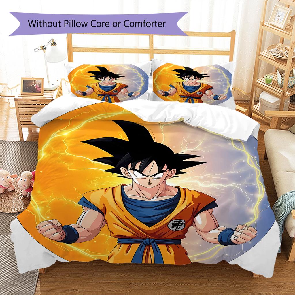 Son Goku Pattern Bedding,Quilt Set Quilt Cover Pillowcase Home Birthday Gift (1 * duvet cover + 2 * pillowcase, without core)