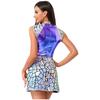 Womens Halloween Alien Astronaut Costume Gradient Sequin Metallic Shiny A-Line Dress