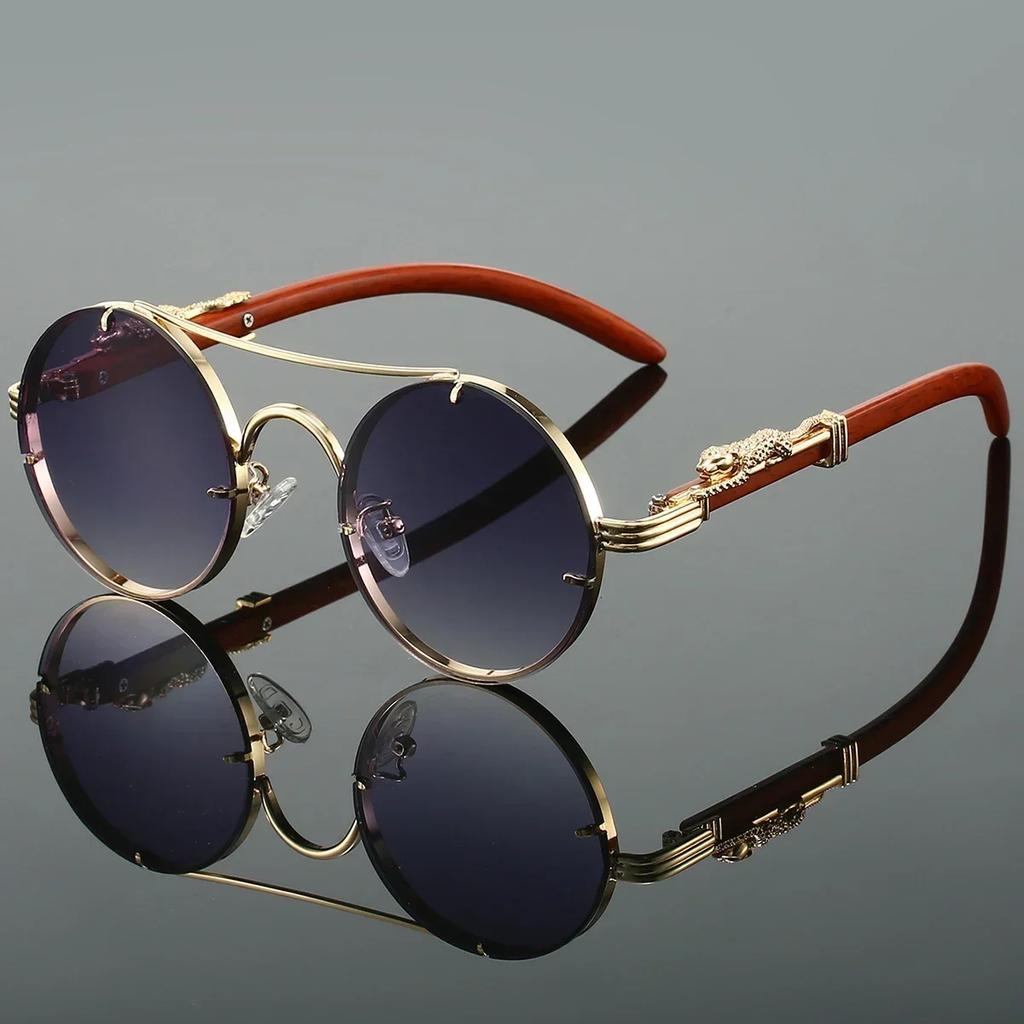 Vintage Steampunk Style Metal Sunglasses for Men with Cheetah Legs Luxury Brand UV400 Eye Protection Sunglasses Shades