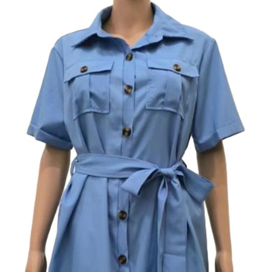 Женское платье-рубашка с лацканами и короткими рукавами на пуговицах, мини-платье с V-образным вырезом и поясом, карманное платье, уличная одежда
