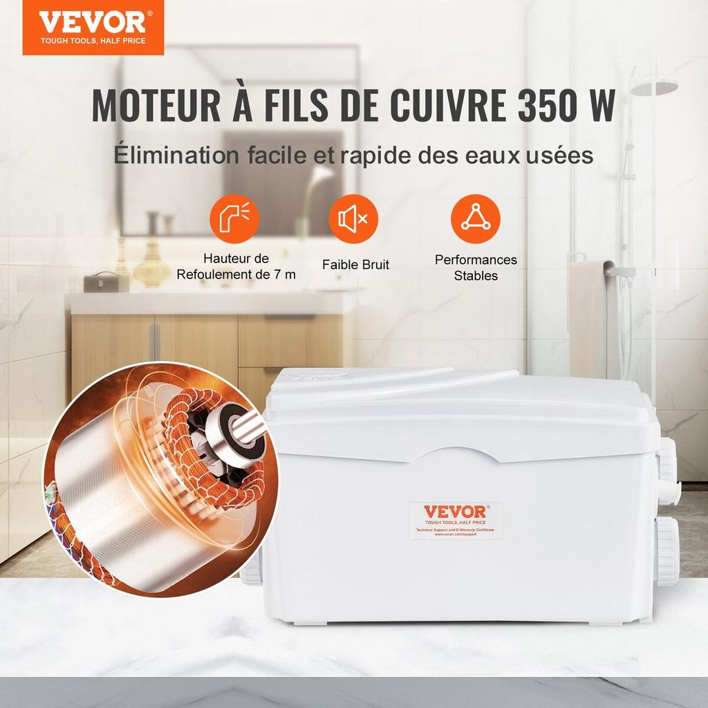 Macerator Disposal Pump Basement Macerator Pump 350 W, 6000 L/h Flow, 7 M Discharge Head, Wastewater Pump With 3 Water Inlets For Basement, Kitchen,