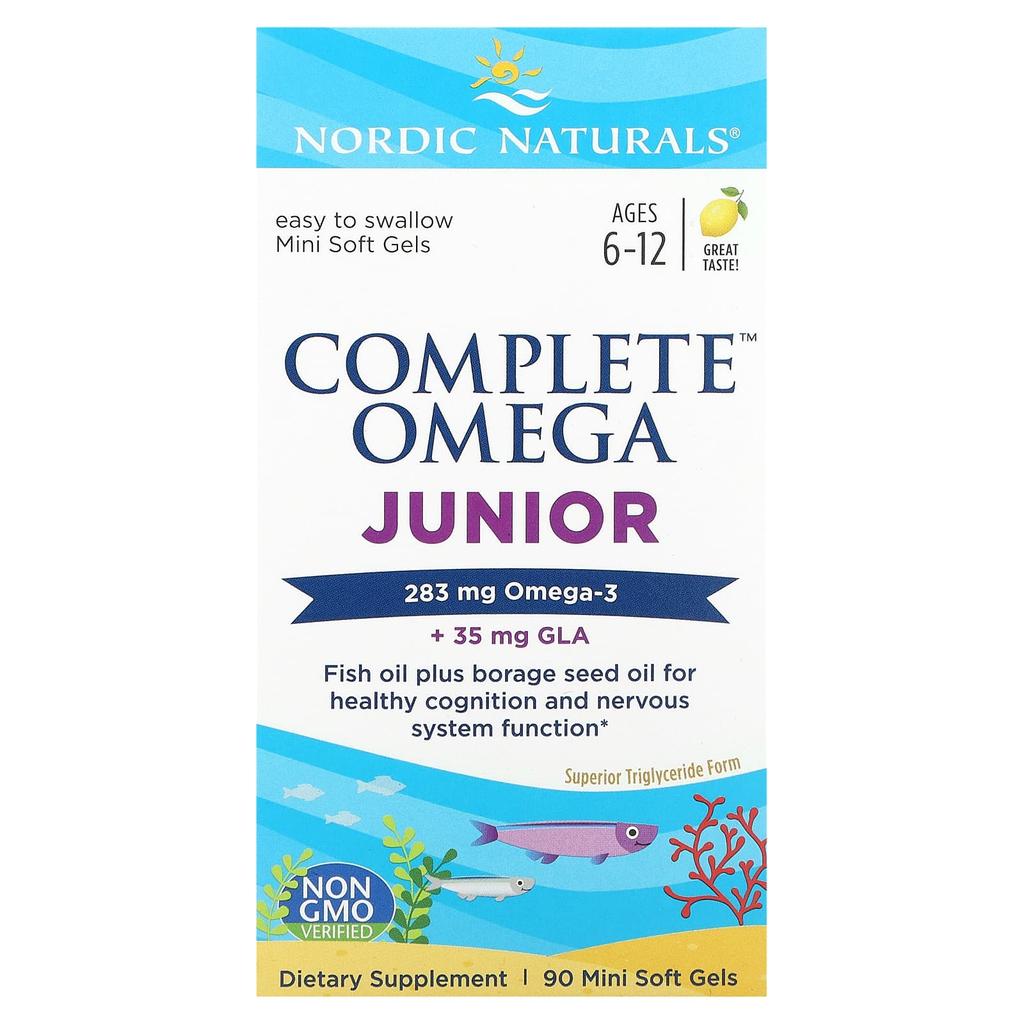 Nordic Naturals, Complete Omega Junior, для детей от 6 до 12 лет, со вкусом лимона, 283 мг, 90 мини-капсул