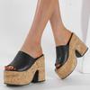 Summer Fashion Chunky Platform Wedges Heels Women Slippers Street Style Square Toe Slide Ladies Shoes