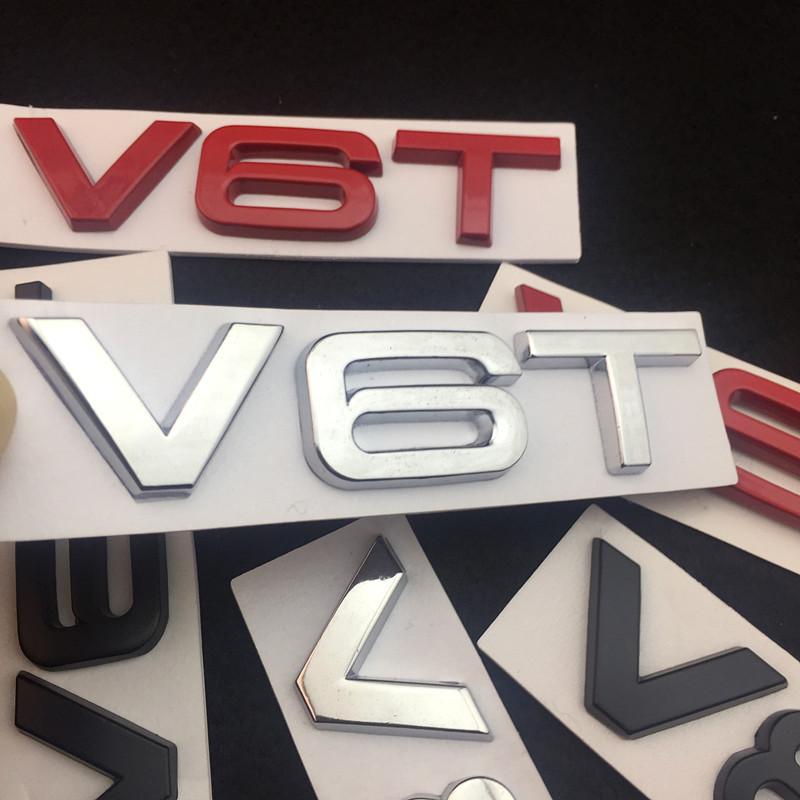 3D Metal Black Red Chrome Logo V6T V8T Emblem Car Fender Badge  Stikcer Accessories