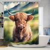 Farm Fresh Highland Cow Shower Curtain Soft Plush Waterproof Fabric with Hook Set for Bath Decor In Various Colors