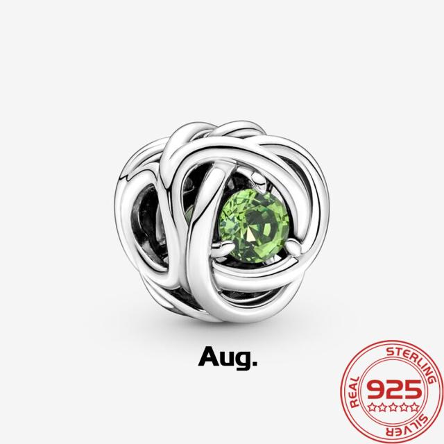 Роскошный серебряный 925 пробы февральский фиолетовый камень рождения вечность круг шарм подходит модный браслет 925 пробы серебряный шарм модные ювелирные изделия для девочек