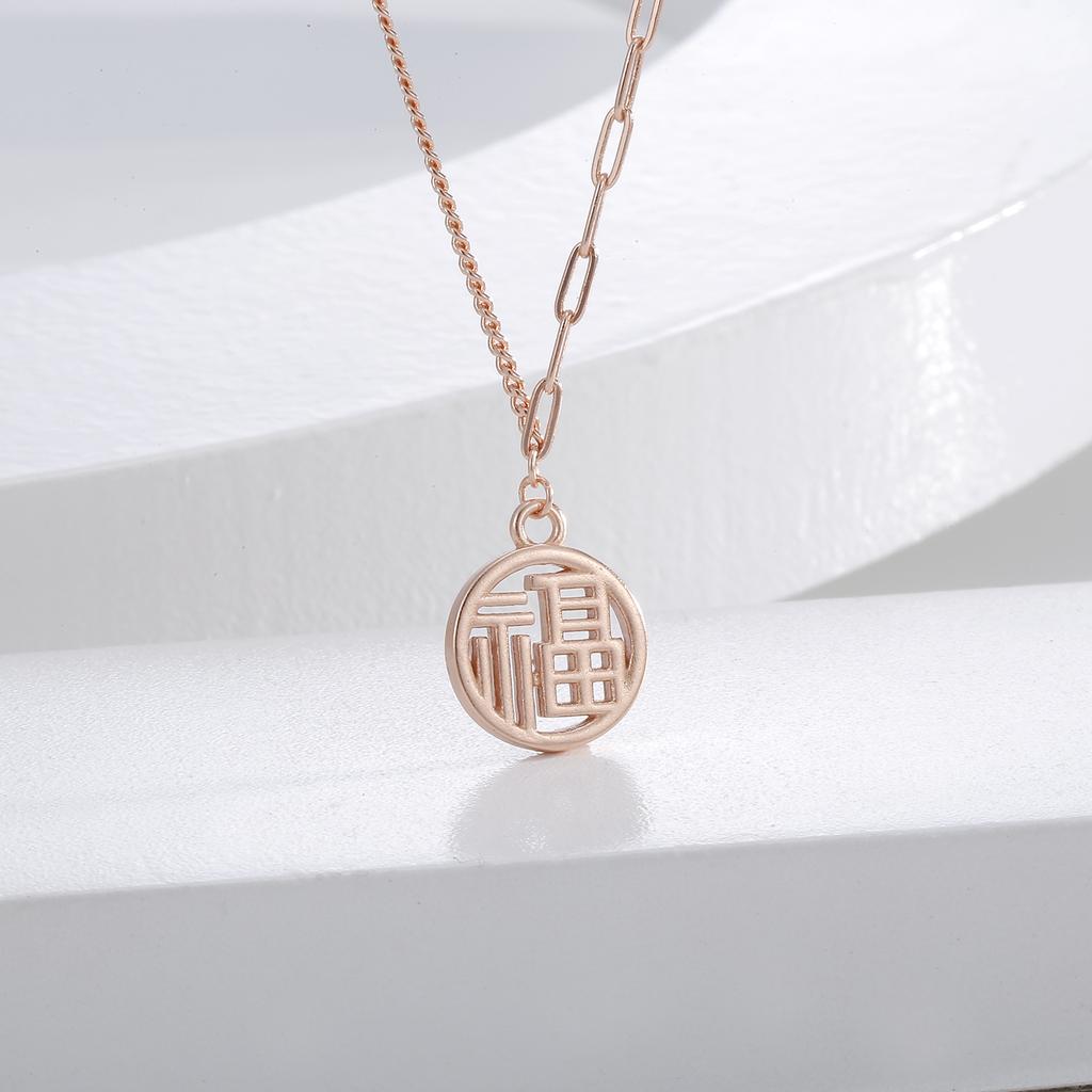 S925 серебряный полый символ Fu круглый бренд Fu бренд ожерелье женский китайский иероглиф кулон нишевый дизайн сращивание ключицы цепь