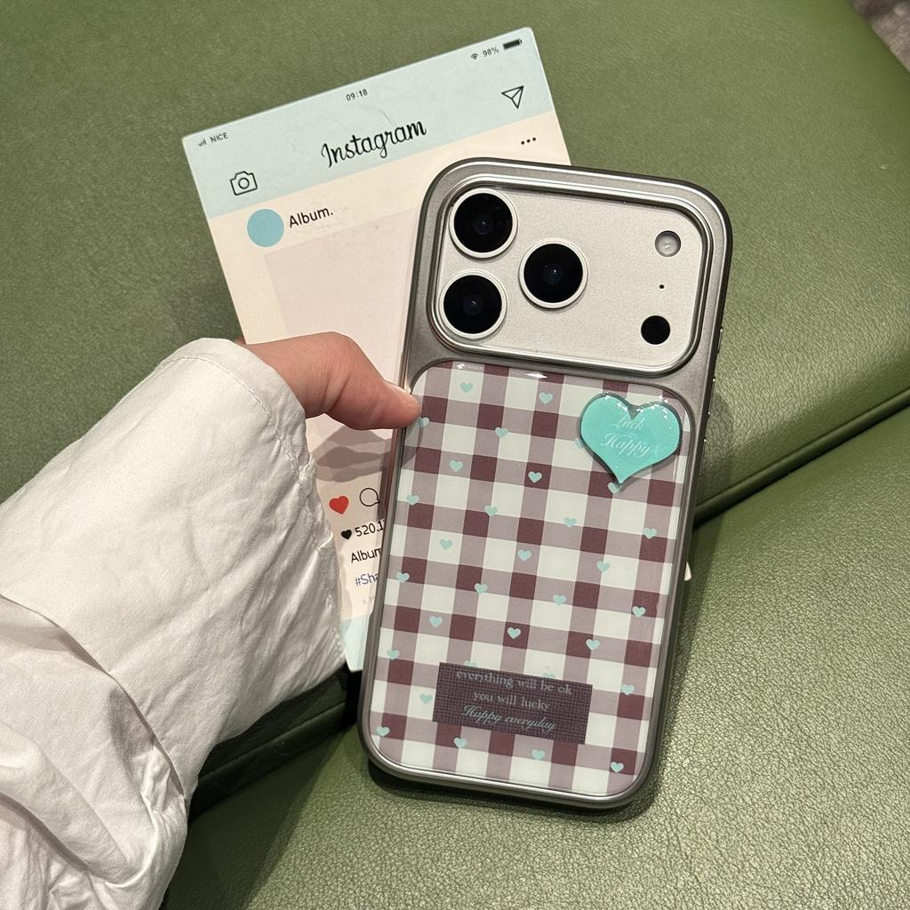 Модный красно-белый клетчатый чехол с бирюзовым сердцем для iPhone 17 16 15 14 11 12 13 Pro Max Plus Задняя крышка