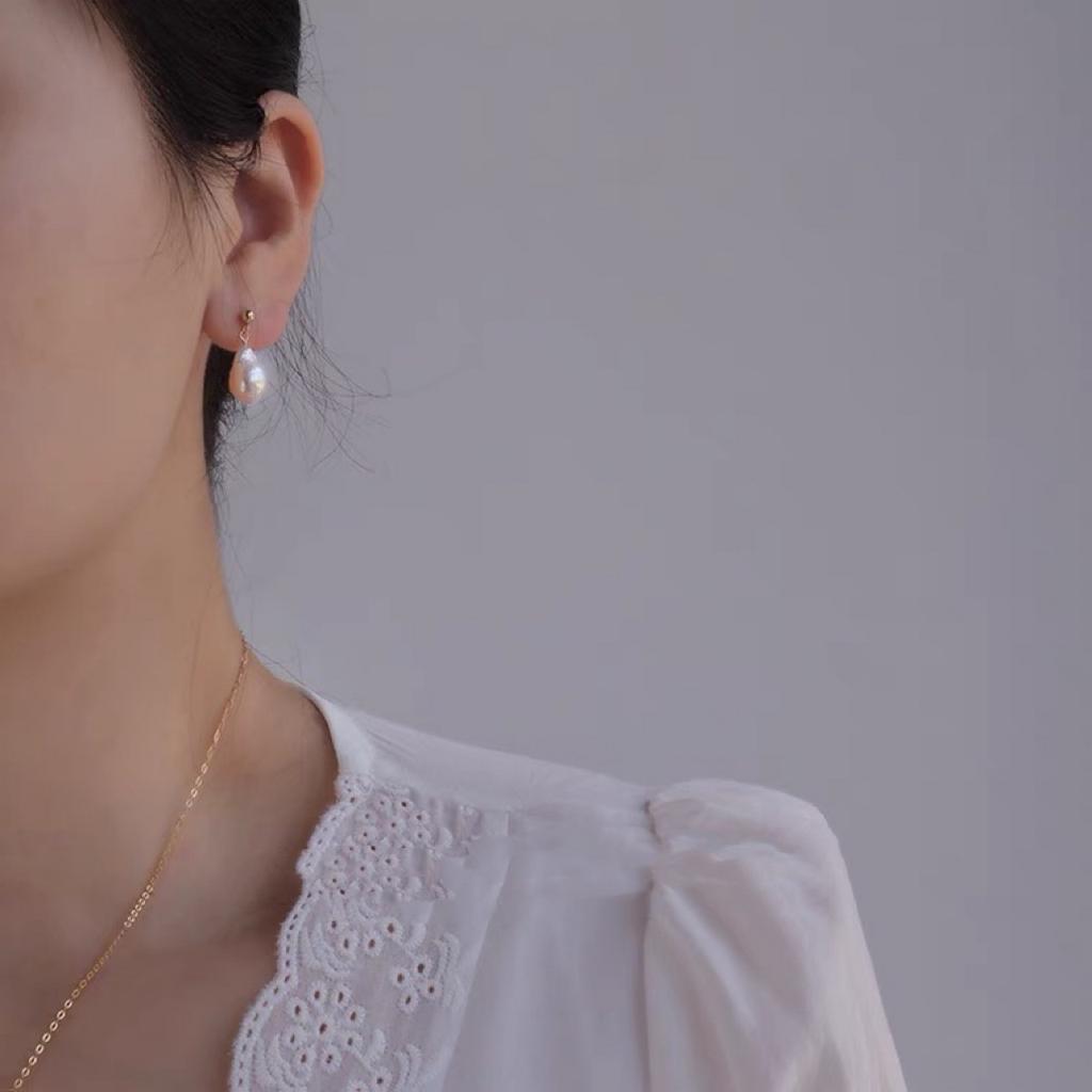 Винтажные плиссированные серьги-гвоздики с жемчугом AK Baroque в форме капли воды, иглы из серебра 925 пробы, позолоченные 14-каратным золотом, натуральные жемчужины особой формы, длинные и короткие стили