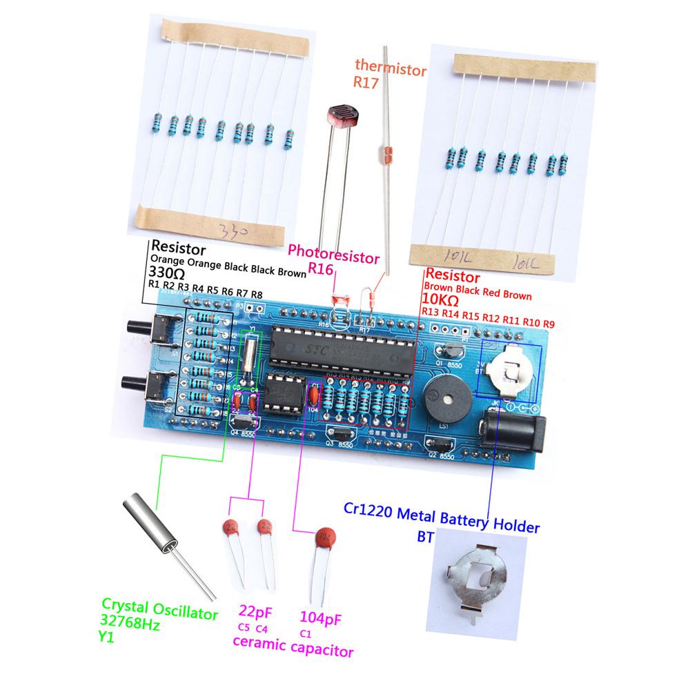 Компактный 4-значный цифровой светодиодный набор часов DIY с контролем температуры, датой и временем