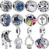 Authentic S925 Sterling Silver Blue Enamel Galaxy Journey Beaded Charm Fit Pan Bracelet Girl Jewelry Charm Pendant Gift