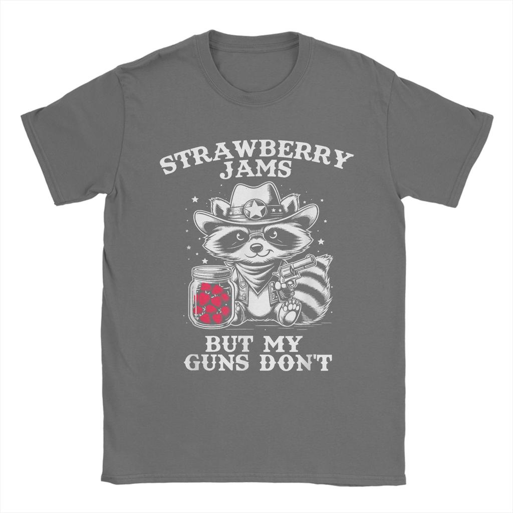 Strawberry Jams But My Don't Funny Raccoon Men T Shirt Funny Tee Shirt Short Sleeve Round Neck T-Shirt Cotton Summer Clothes
