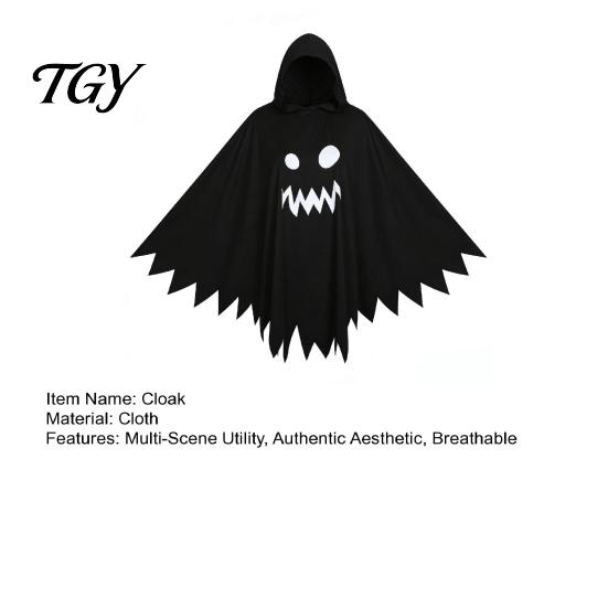 Black And White Ghost Cloak Halloween with Hood, Loose Fit Irregular Hem Costume Hooded Cape for Cosplay Party, Spooky Pullover Kids Adults