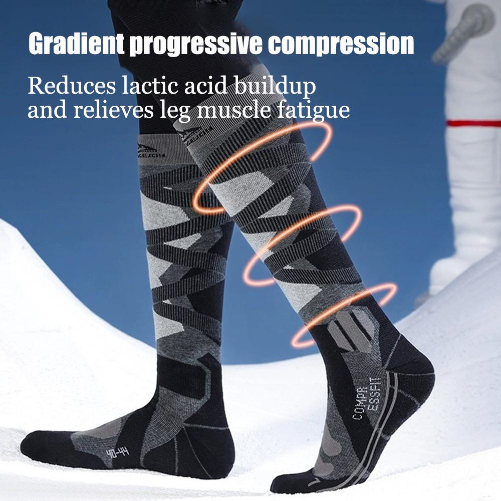 Лыжные носки для мужчин и женщин, дышащие компрессионные чулки, термоноски, теплые толстые зимние носки выше колена для занятий спортом на открытом воздухе