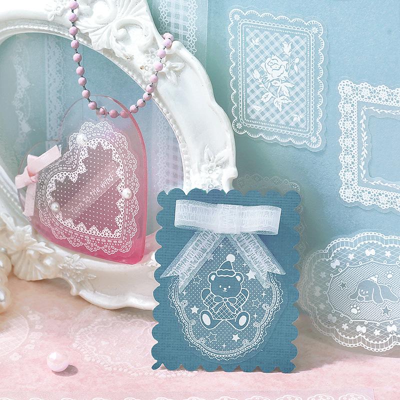 40mm * 3m Waltz Of Lace Series Kawaii Ins Flash Sand Die Cutting Tape DIY Journal Scrapbook Aesthetic Stationery Sticker